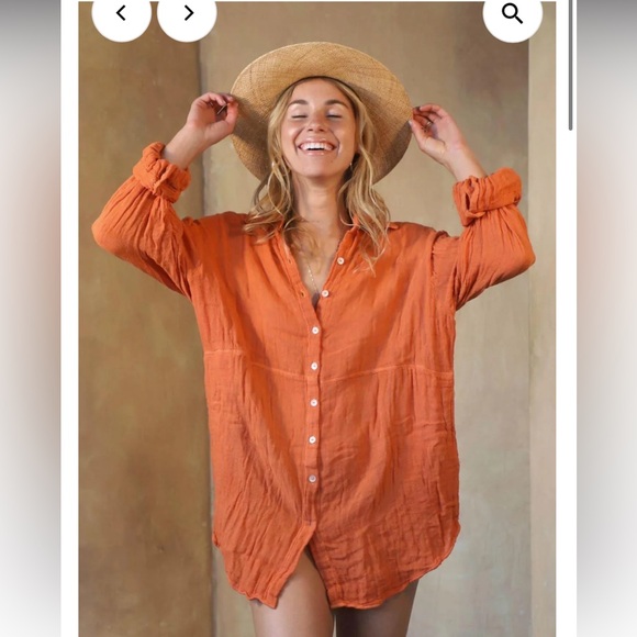 The Skypark Tunic in Tango by Jen's Pirate Booty 100% gauze cotton. Size S - Picture 9 of 10